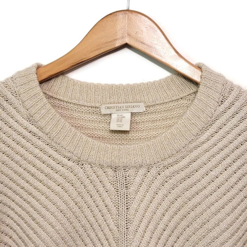 Christian Siriano Wool Blend Ribbed Crew Neck Cream Ivory Knit Sweater Size M - Picture 4 of 13
